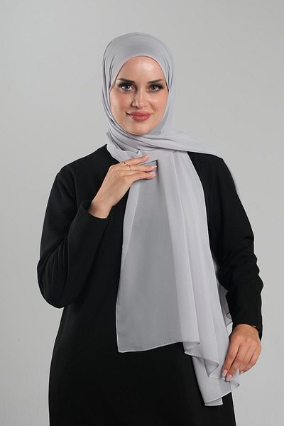 HÜRREM BONE Κλασικό σάλι σιφόν ραμμένο γκρι - 202112 _15