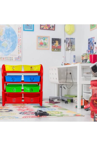 Home Canvas Children Deluxe Multi-Bin Toy Organizer with Storage Bins, Toys Storage Box for Girls, Red