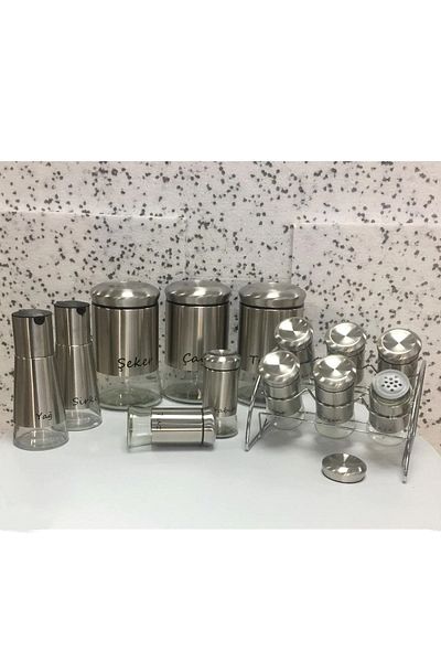 Pinkev 13 Piece Glass Spice Rack Spice Set - Inox