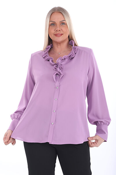 KİFAYET 22427 Yakası Frıfırlı Uzun Kol Jesika Gömlek (R) (A105)