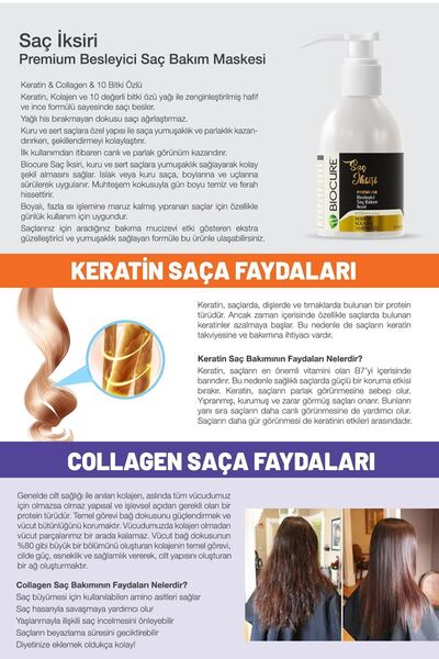 Biocure Premium Besleyici Saç Bakım Maskesi Keratin Collagen 10 Bitki Özlü Saç Iksiri 250ml.