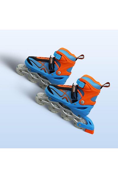 Endless Inline Adjustable Skates | Large Size 39-43 Eur | Blue, Orange | Flashing Wheels