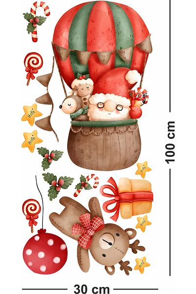 Grafikup Crăciun Teddy Bear și baloane Sticker de perete din sticlă Set