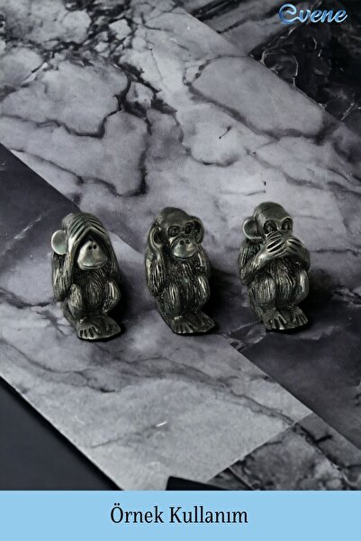 Evene Biblo Dekoratif Obje Heykel Üç Maymun Biblo Dekoratif Süs Eşyası Gümüş Eskitme Renk Model 32