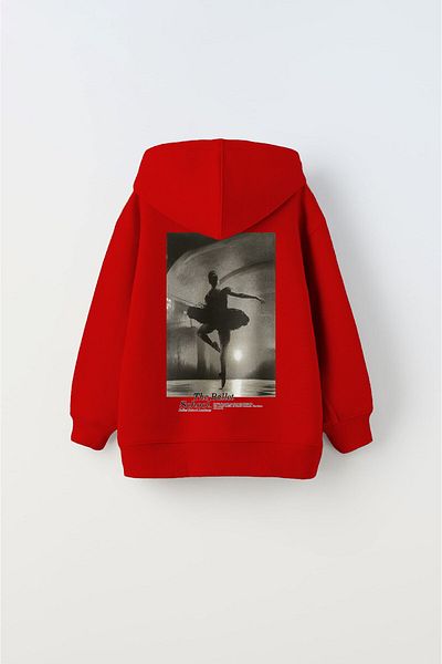 The Champ Clothing Червен унисекс детски суитшърт с качулка, щампа от полар