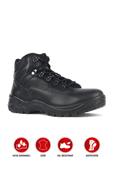 Mekap Jüpiter Bold-61 Siyah Deri Bot Çift Dansite PU-PU Taban İş Güvenlik Ayakkabısı