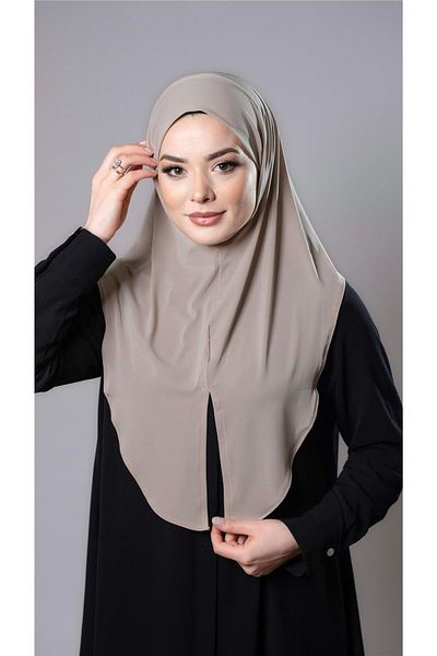 HÜRREM BONE Μπεζ Πρακτικό έτοιμο στο χέρι μαντήλι Hijab Sandy Fabric Slit Plain Hijab 2310_12