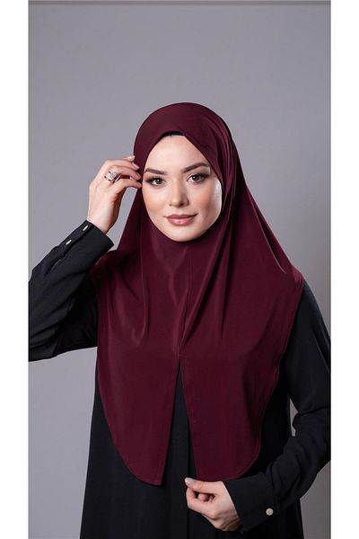 HÜRREM BONE Roșu Claret, practic, gata de fabricație, eșarfă hijab interconectată, țesătură nisipoasă, hijab uni cu fante 2310_16