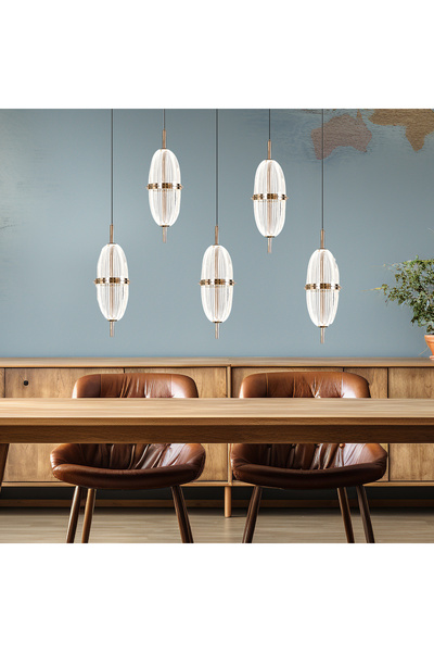 Apliqa Liona 5'li Sıralı 50 Watt Gold Kristalli Modern Salon Yemek Masası Üst...