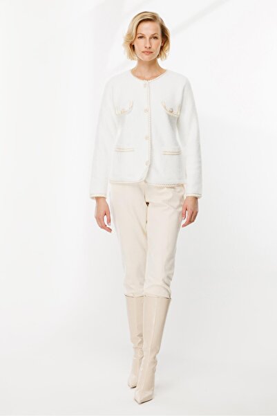 accort Cep Detaylı Triko Hırka-EKRU