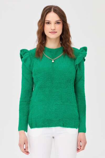 accort Omuzları Fırfırlı Triko Kazak-benetton