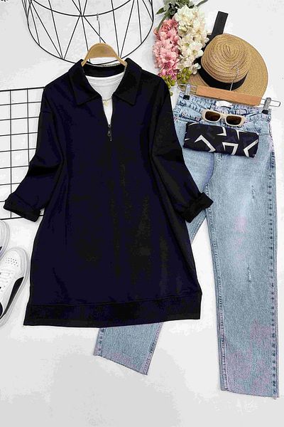 YEDİLALE Shirt Collar Basic Tesettur Tunic