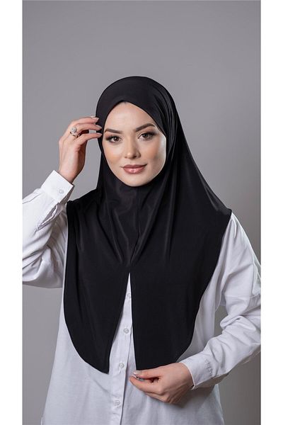 HÜRREM BONE Eșarfă neagră, practic, gata de fabricație, hijab care se încadrează, țesătură nisipoasă, hijab uni cu fante 2310_01