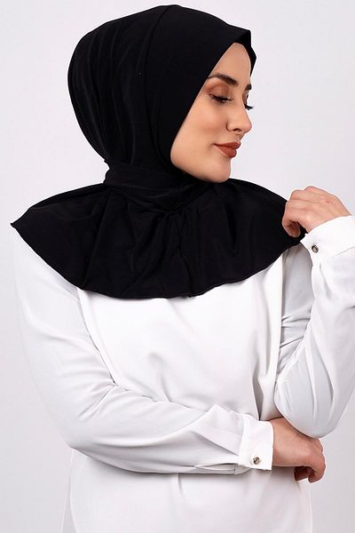 HÜRREM BONE Μαύρο πρακτικό έτοιμο μαντήλι Hijab με άμμο ύφασμα με κουμπώματα στην πλάτη 2101_01