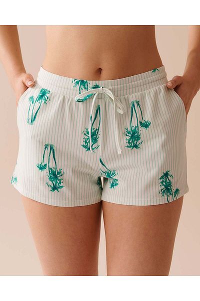 La Vie en Rose Palm Tree Print Cotton Pajama Shorts