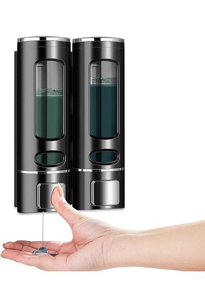 Sea Home 2 Pcs Black Liquid Soap Dispenser Plastic 400ml Shower Gel Shampoo Bottle for Hotels, Bathroom, Kitchen M-52