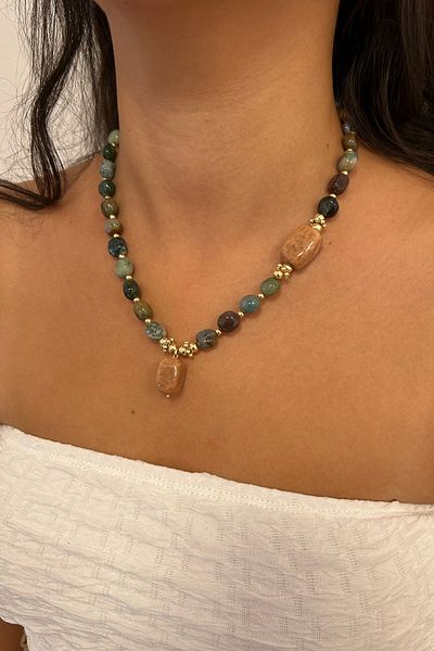 Suerte Accessories إكسسوار ذهبي من الحجر الطبيعي العقيق والأحمر - قلادة نسائية هندية، تصميم خاص