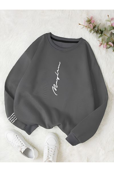 Revasser Unisex Women/Men Never Color Oversize Crew Neck Cotton Sweatshirt