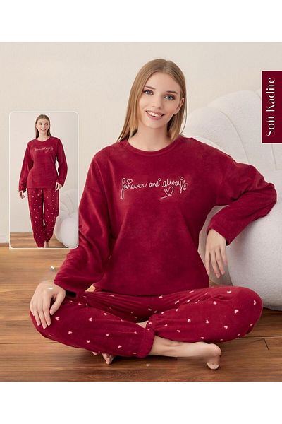 BOYRAZ Women's Winter Crew Neck Soft Velvet Pajamas Set 07012 - 1 Piece