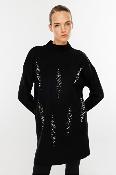 accort Taş İşlemeli Triko Tunik-SİYAH