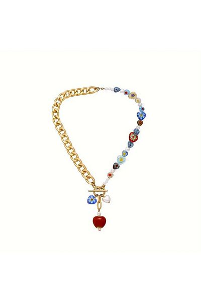 Store Glass Mosaic Artificial Pearl Design Bohemian Necklace