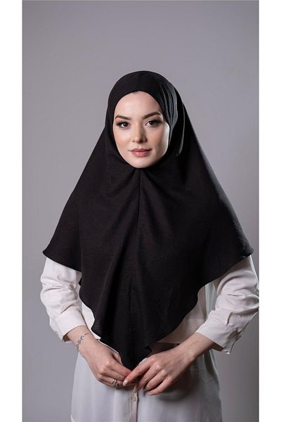 HÜRREM BONE Μαύρο Πρακτικό έτοιμο κουμπωτό μαντήλι Hijab Βαμβακερό ύφασμα τζαζ απλό Hijab 2306_01