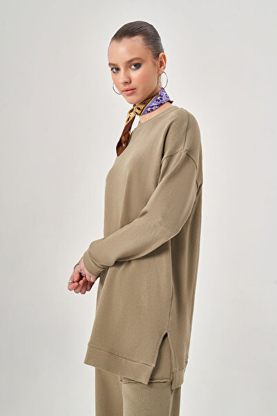 Mizalle Basic Knitted Green Sweatshirt