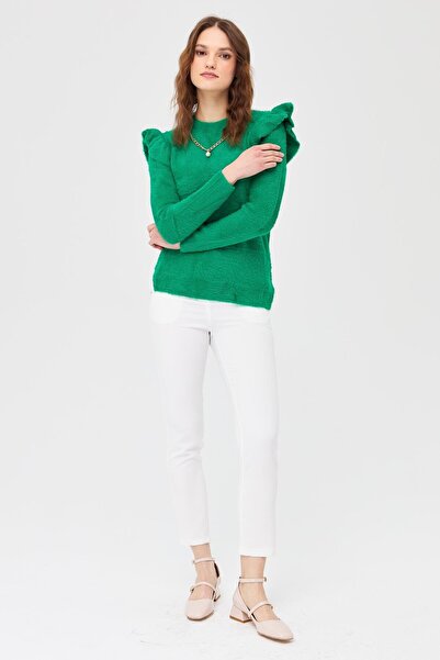 accort Omuzları Fırfırlı Triko Kazak-benetton