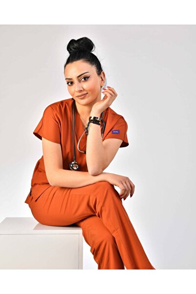 Kıraç Uniform Dr Greys Soft Likralı AçıkKiremit Doktor-hemşire Forması Medika...