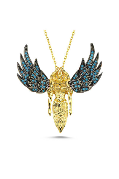 Kayra Mücevher Yeşil Taşlı Melek Altın Kaplama Kolye