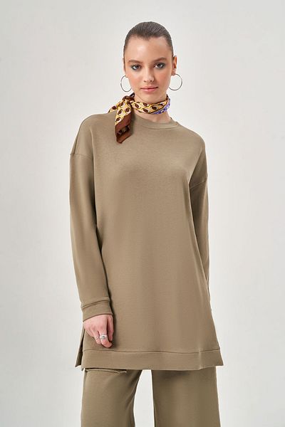 Mizalle Basic Knitted Green Sweatshirt
