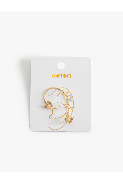Koton Butterfly Cartilage Earrings with Pearl Stone Detail