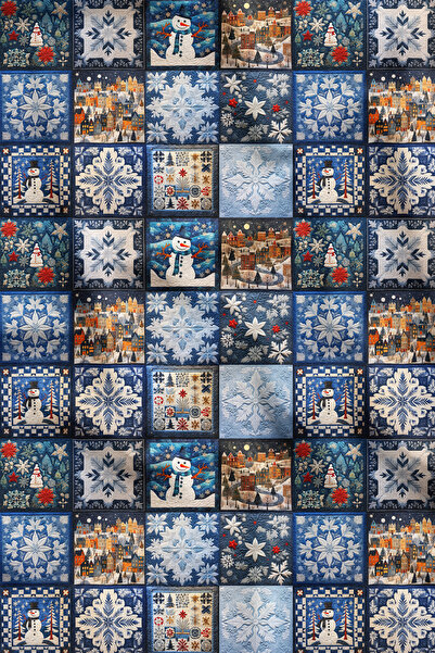 SUZANİ Yılbaşı Patchwork Desenli Dijital Baskılı Kumaş kms-1681