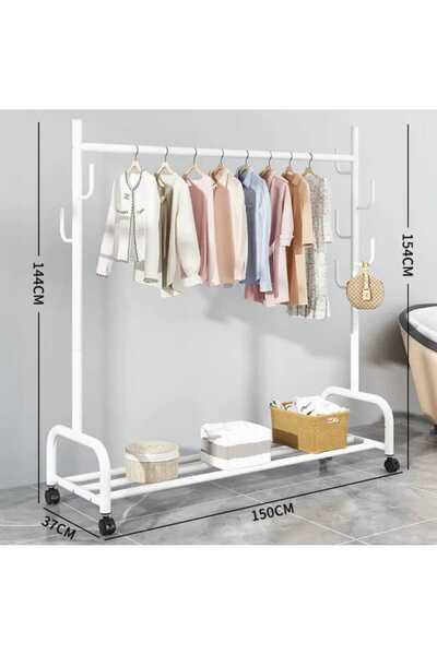 TRENDESK Metal Beyaz Portmanto Konfeksiyon Askısı Ayaklı Askılık Elbise Askıl...