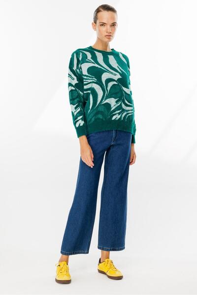 accort Karışık Desenli Triko Kazak-ZÜMRÜT