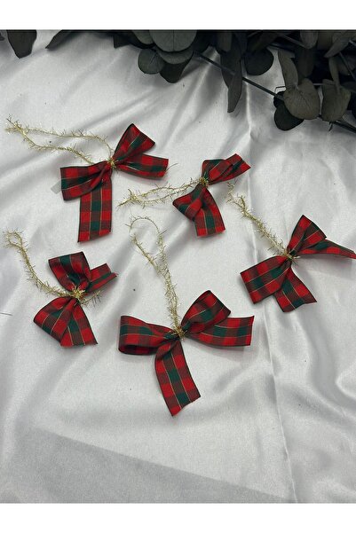 E Elmas 5 adet Yılbaşı Ekose Fiyonk El Yapımı Çam Ağacı Süsü