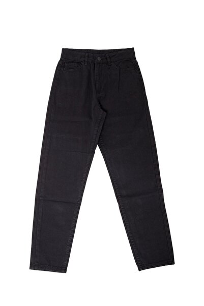 Bak Moda Basic Black Mom Fit Παντελόνι με Μαύρα Κουμπιά