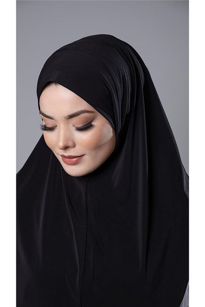 HÜRREM BONE Μαύρο Πρακτικό Έτοιμο Μαντήλι Hijab Sandy Fabric Plain Hijab 2308_01