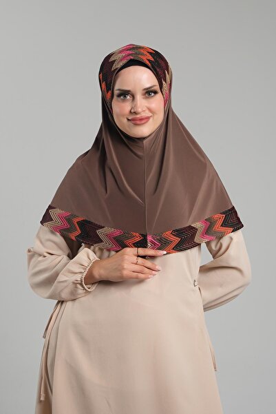 HÜRREM BONE وشاح حجاب عملي من فرو المنك - منقوش بلون رملي، شبكي، سهل التركيب ...