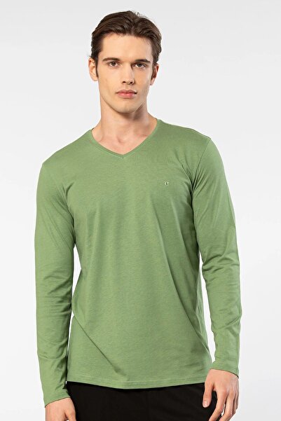 Cacharel Ανδρικό μπλουζάκι 50% Modal 50% βαμβακερό μακρυμάνικο V λαιμόκοψη