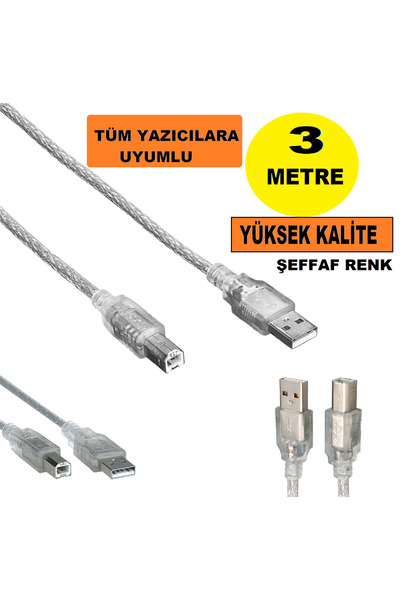 nelerbulurum YÜKSEK KALİTELİ 3 Metre Yazıcı Printer Ara Kablosu Tüm Yazıcılar...