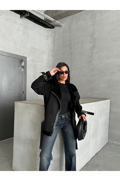 Le'amore Black Fur Biker Coat