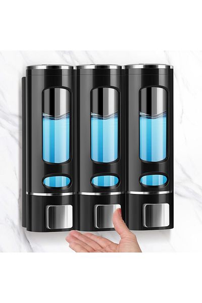 Sea Home 3 Pcs Black Liquid Soap Dispenser Plastic 400 ml Shower Gel Shampoo Bottle, Hospital, Bathroom, Kitchen M-52