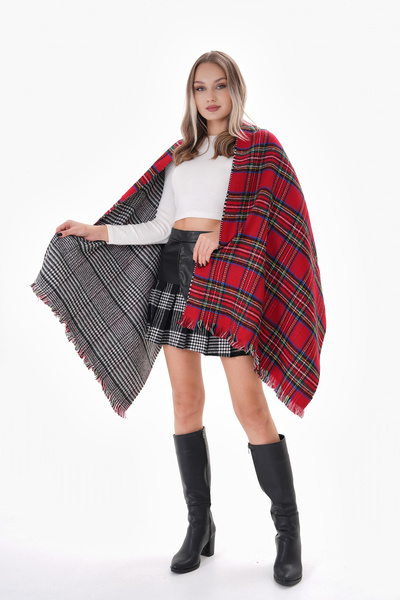 Ritagarcia Çift Taraflı Yumuşak Dokulu Kırmızı Şal Atkı