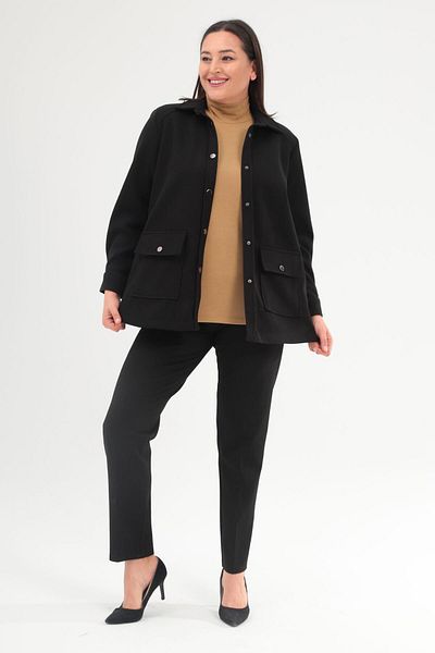 Metpoint Trend42Plus Large Size Snap Button Pocket Detailed Stamp Black Jacket