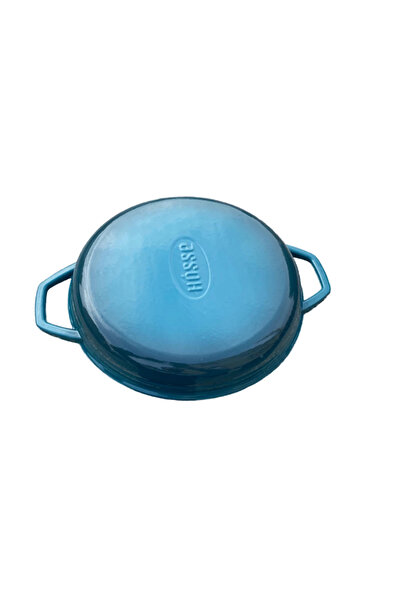 HOSSE Blue Double Handle 28 cm Round Iron Cast Grill Pan