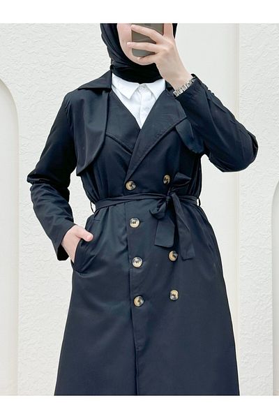 Modamorfo Trenchcoat mit Schalkragen – Doppelte Knöpfe und Bänder in der Taille