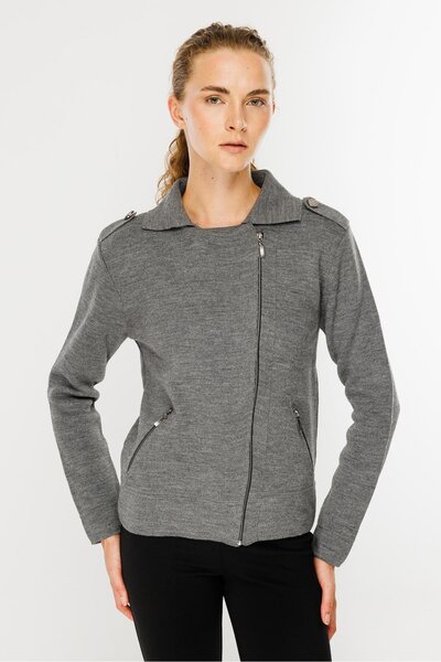 accort Ceket Yaka Cepli Triko Mont-GRİ