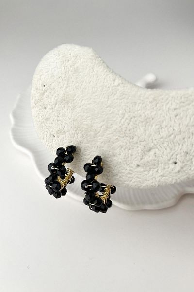 Modex Black Bead Coiled Hoop Earrings (2cm)
