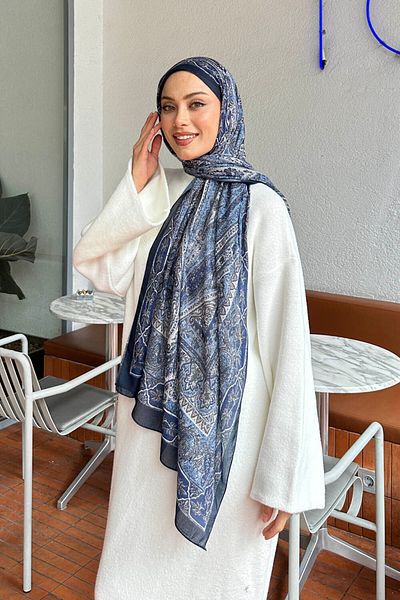 lamelif.com Şal din bumbac cu model retro bleumarin